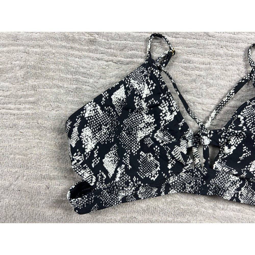 Ibiza Swimwear Bikini Top Womens Small Black White Snakeskin Strappy Caged Print - Picture 2 of 8